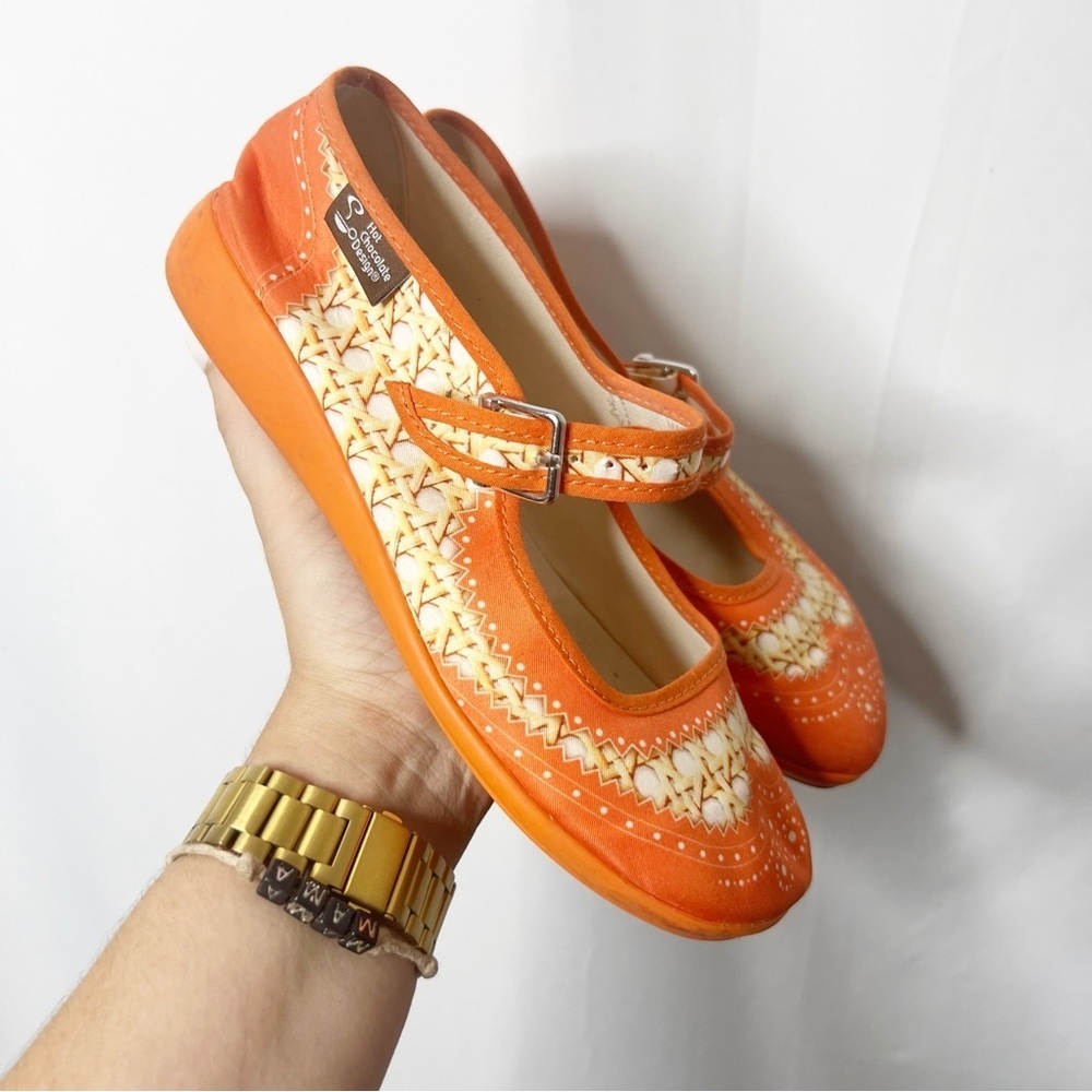 Hot Chocolates Designs Chocolatas Havana Rattan Orange Women's Mary Jane Flat - Picture 2 of 7